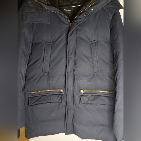 Mackage Men's Blue Down Leather Asiatic Racoon Fur Coat - Picture 3 of 16